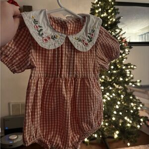 Red and White Gingham Baby Romper